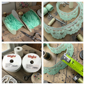 Vintage 1980's Wyla Laces Spool Roll Lace Trim Mint Green .75" Sewing 8 Yards
